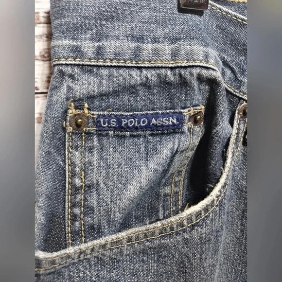 U S. Polo Assn. Blue Carpenter Utility Jeans Dark Wash 38 32‎ Vintage Y2K Baggy - Picture 4 of 13